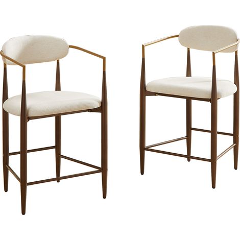 Set mit 2 Barhockern mit Armlehnen Stoff Beige Metallgestell Dunkelbraun 55 x 59 x 94 cm MODENUIT (1/5)