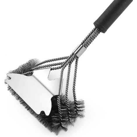 Brosse de nettoyage pour barbecue, avec 3 rangées de poils métalliques en spirale et grattoir, accessoires pour barbecue pour nettoyer les barbecues (1/5)