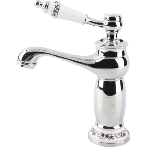 Mitigeur monocommande à motif floral pour lavabo de salle de bains (eau chaude/froide) (chromé) (1/5)