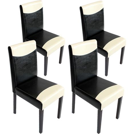 [JAMAIS UTILISÉ] Lot de 4 chaises de séjour Littau, simili-cuir, noir-crème, pieds foncés (1/5)
