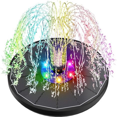 Fontaine Solaire LED Colorées, 3.5W Extérieur Flottante Pompe Bassin Solaire, 2200mAh Batterie, 2025 Fontaine Solaire Verre avec 6 Buses pour Bain d'oiseaux Aquarium Jardin