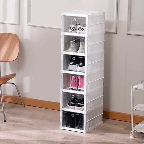 Lot de 6 boîtes à chaussures empilables en plastique rigide transparent blanc avec couvercle installation facile (1/5)