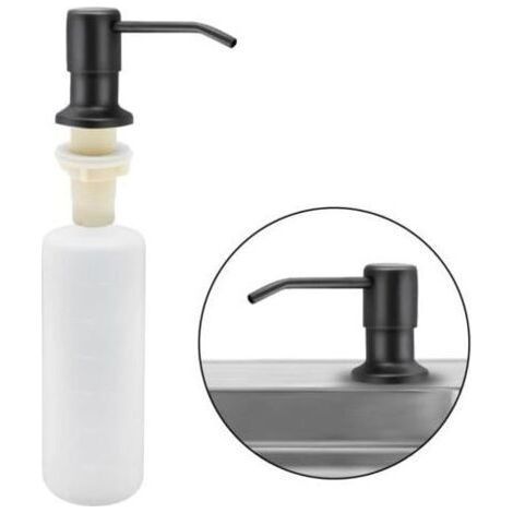 Distributeur de savon pour évier de cuisine, 350 ml, distributeur de détergent intégré en acier inoxydable, distributeur de savon rechargeable avec pompe rotative à 360° (noir mat) (1/4)