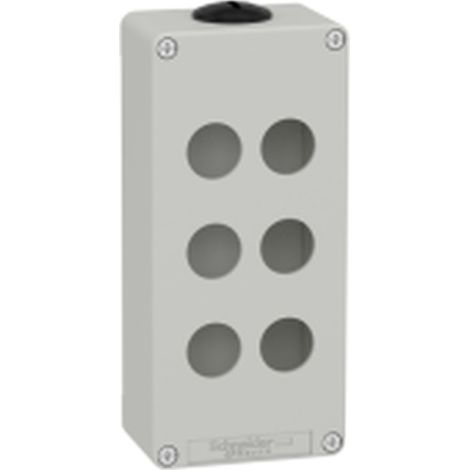 SCHNEIDER 6-Loch-Leerbox in Grau, aus strapazierfähigem Material und mit kompaktem Design.
