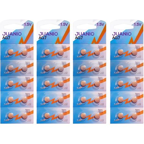 Lot de 40 Piles bouton plates type AG7/G7 1,55V compatibles LR927, LR57, 395, 399, SR57, SR927, V395, V399 - Juanio - (1/2)