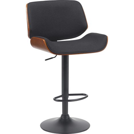 Sgabello da bar x1 stile moderno retrò seduta in tessuto nero legno curvato color noce struttura in metallo nero 100005918