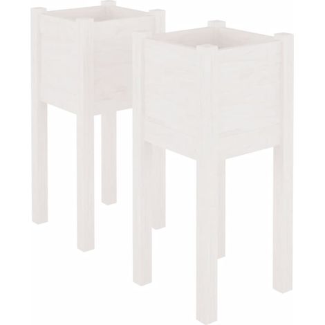 Macetero elevado bandeja plantas flores jardín exterior terrazas juego de 2 31 x 31 x 70 cm madera de pino blanco 020038891