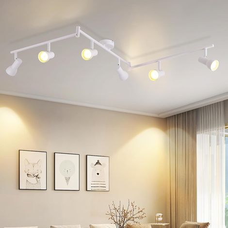 Lámpara de techo GBLY de 6 llamas para sala de estar, diseño moderno en negro, foco de interior de metal GU10, ajustable a 350°, para dormitorio, pasillo, cocina (sin bombilla). (1/5)