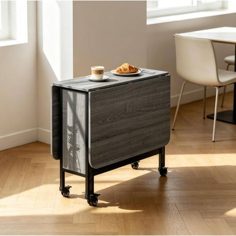 Mesa de comedor plegable con ruedas y estante, gris, 130 x 80 x 74 cm (1/5)