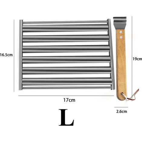 (Taille L) Rouleau à hot-dogs avec poignée en bois, accessoires de barbecue multifonctionnels en acier inoxydable, parfaits pour les fêtes barbecue. (1/5)