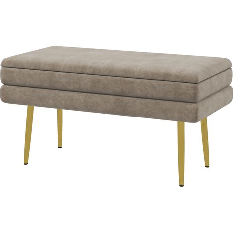 2-in-1 Aufbewahrungsbank, Sitzbank mit beigefarbenem Samtbezug und goldfarbenen Stahlbeinen – 79,5 x 37,5 x 43 cm