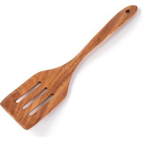 Spatule, spatule de cuisine, spatule en bois d'acacia, spatule ajourée, spatule de cuisson à long manche, ustensile de cuisine, à suspendre, prise en main confortable (1/5)