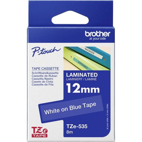 Ovegna Brother TZe 535 ruban laminé blanc bleu 12mm x 8m (1/4)
