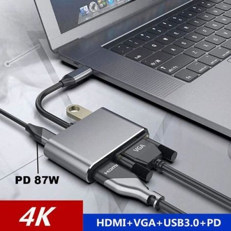 Hub USB C - 4 En 1 HDMI 4K VGA USB 3.0 - Pour Ordinateur Portable - 1 Pièce (1/4)