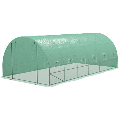 Tunnel de jardin 6x3x2 m avec arrosage intégré, 12 fenêtres moustiquaires et porte enroulable, vert