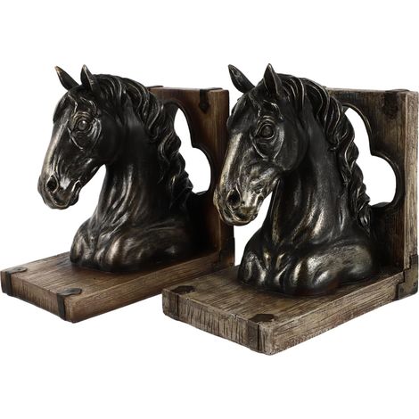 Serrage-Livres en Résine Tête de Cheval Rétro, Fixateurs de Livres Décoratifs, Accessoire D’étagère Pratique, pour Bureau et Maison, Paire D’Objets Déco Élégants (1/5)