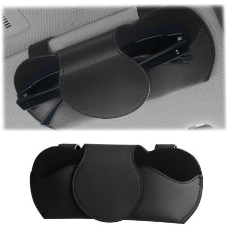 BUNTHAUS Porte Lunettes pour Pare Soleil Voitures, Etui Lunettes pour Voiture Cuir PU, Magnétique Support Lunettes pour Voiture, Universel Voiture Accessoires Interieur, pour Les Voitures(Noir) (1/4)