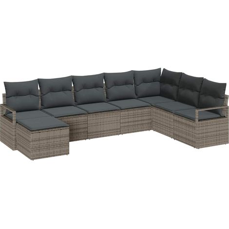 Sofa Set with Cushion with Storage 8 pcs Grey Poly Rattan vidaXL