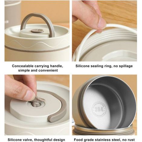 Boîte à Lunch Thermique Conteneur à lunch isotherme 304 en acier inoxydable scellé culinaires box Beige 3 Beige 2 Boîtes (1/5)