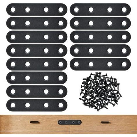 20 Équerres Plates en Acier Inoxydable, Equerre Metal Plate, Plaque Perforée avec Vis, Supports de Fixation Droits Plats Plaques pour Réparation et Fixation de Meubles en Bois (Set C) (1/5)
