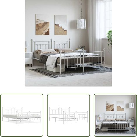 vidaXL Lit avec tête et pied -  Cadre de lit métal sans matelas et pied de lit blanc 183x213 cm (1/5)
