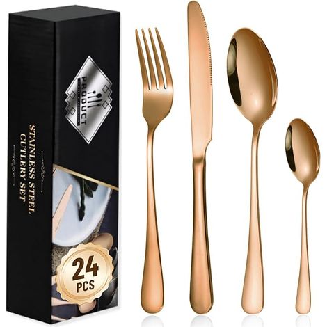Couverts de Table,Ensemble de Couverts Inox, Set de Couverts couteaux/Fourchettes/Cuillères, Lavable, Polissage Miroirs,2,5mm (1/5)