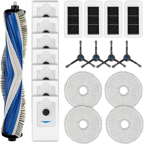 (20 pièces) X5 Omni accessoires Pièces de rechange pour ECOVACS DEEBOT X5 Omni, X5 Pro Omni aspirateur robot, 1 brosse rotative, 4 brosses latérales, 7 sacs à poussière, 4 filtres HEPA, 4 serpillères (1/5)