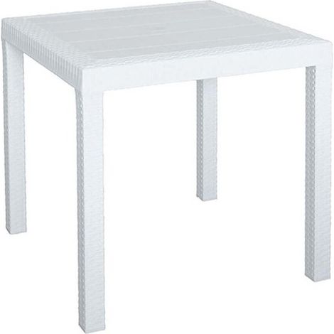 Tavolo quadrato 80x80 cm da esterno giardino in wicker stampato con gambe regolabili e foro centrale per ombrellone Nasa -  White