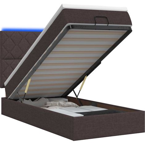Maison Exclusive - Lit coffre avec matelas et LED Marron foncé 100 x 200 cm Tissu (1/5)