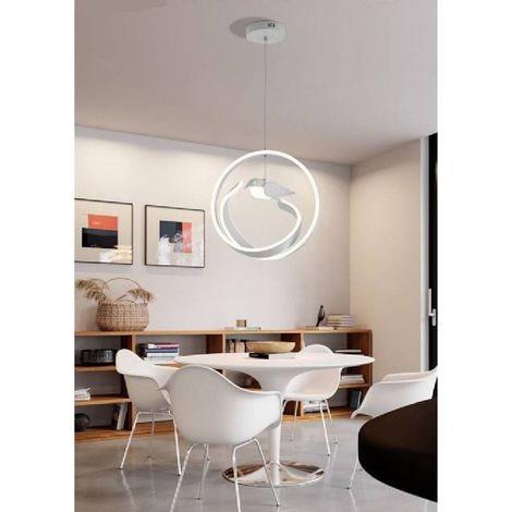 TRADE SHOP - Lampadario 53w Led Moderno Bianco A Sospensione Con Uccello Luce Naturale A51-bn - (1/2)