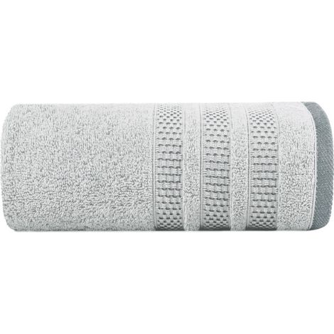 Nastia 50x90 silbernes Handtuch mit Jacquard-Bordüre in Streifen im Eco-Frotte-Stil, 500 g/m²