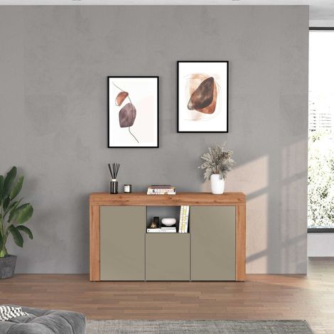 WHOUS Credenza Chronos 3 ante e 1 vano tortora opaco e rovere 155x40x85 cm (1/5)