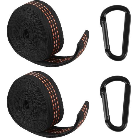 Lot de 2 Ensemble de Sangles pour Hamac avec Mousquetons - Fixation Robuste pour Balançoire, Camping, Siège Suspendu - Charge Max 300 kg - Polyester de Haute Qualité (1/5)