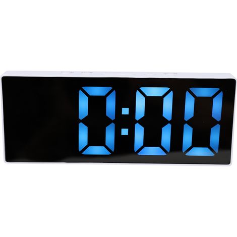 Réveil Miroir LED Numérique Écran 6,25 Pouces Pile Secours Luminosité Réglable Double Alarme Fonction Snooze Chambre Bureau Cadre Blanc Éclairage Bleu (1/5)