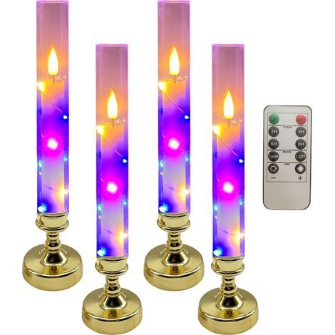 4Emballage individueldirigéBougie électronique colorée télécommandée-tube transparent de chandelier doré (1/5)