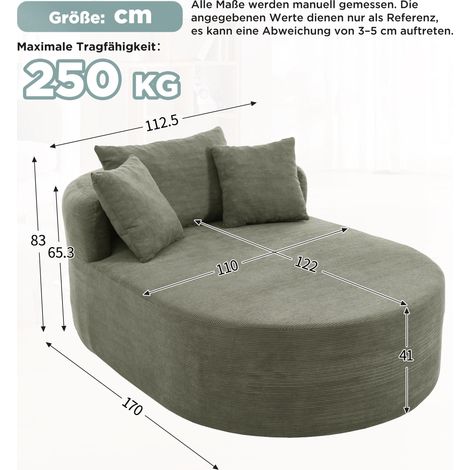 Ovaler Relaxsessel 170x112,5x83 cm aus grünem Cord, ohne Montage, für Wohnzimmer – MEUBLIV (1/5)