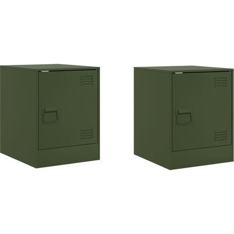 Maison Exclusive - Nachttische 2 Stk. Olivgrün 34,5x39x44 cm Stah