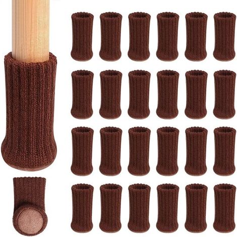 Copripiedi per mobili - set da 24 pezzi - gambe di sedie antiscivolo - copripiedi a calzino - set di cappucci per mobili - cuscinetti per mobili in maglia - 74 cm - marrone (1/5)