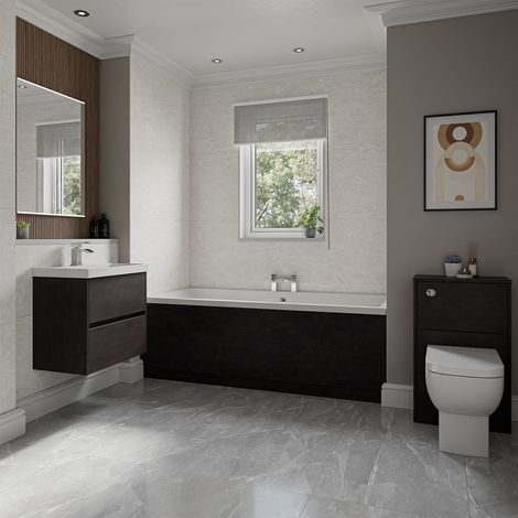 Barton 1800mm x 800mm Slim Edge Straight Double Ended Bathroom Suite including Metallic Slate Furniture Set with Slim Edge Basin (1/5)
