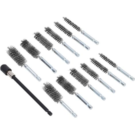 Perforierte Bürsten, korrosionsbeständige Universalbürste aus Edelstahl, 1/4"-Sechskantstange mit 15 cm Verlängerung zum Schleifen (Stahldraht (silber)) (1/5)