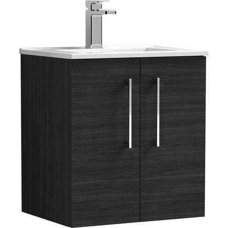 Balterley Modern Bathroom 2 Soft Close Door Wall Hung Vanity Unit & Basin, Charcoal Black, 500mm