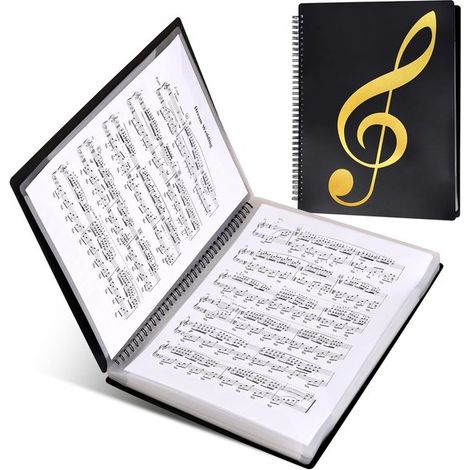 Porte-partitions A4 noir – Classeur 60 pages – Anneaux inscriptibles – Organisateur de musique (1/5)