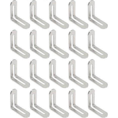 Connecteurs d'angle réglables - Lot de 20 - 48 x 48 x 19 mm - Équerres de renfort - Ancrages d'angle - Acier inoxydable - Argent brossé - L (1/5)