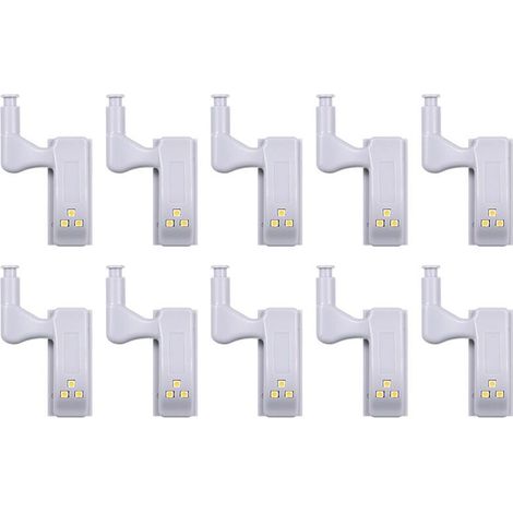 10 PCS LED Capteur Charnière Lumière Lampe pour Armoires De Cuisine Placard Placard Armoire (lumière blanche) (1/5)