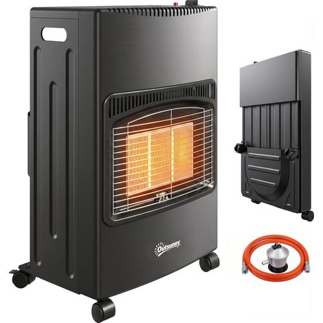 Outsunny estufa de gas butano exterior, 4,2 kw, con sensor ods, 3 niveles calor, encendido piezoeléctrico, 4 ruedas, paneles plegables, 70 m², negro (1/5)