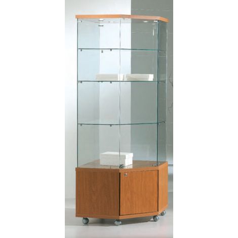 Vetrina Angolare Cristalli Temperati con Faretti e Mobile 68x68x181cm LL OF718LM Made in Italy Colore Ciliegio (1/2)