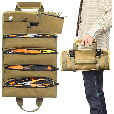 Astuccio portautensili, borsa portautensili in tela, piccolo, portatile, astuccio portautensili multifunzionale, organizer con 5 scomparti e cerniera, per morsetti (1/5)
