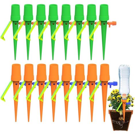 16-teiliges verstellbares Tropfbewässerungsflaschen-Set mit Kippsicherung und Regulierventil, ideal zum Bewässern von Pflanzen in Gärten und auf Balkonen – Crezuo