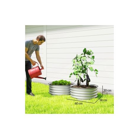 Lot de 2 bacs potagers surélevés argentés en métal avec fond ouvert pour légumes, herbes et fleurs au jardin et sur terrasse (1/5)