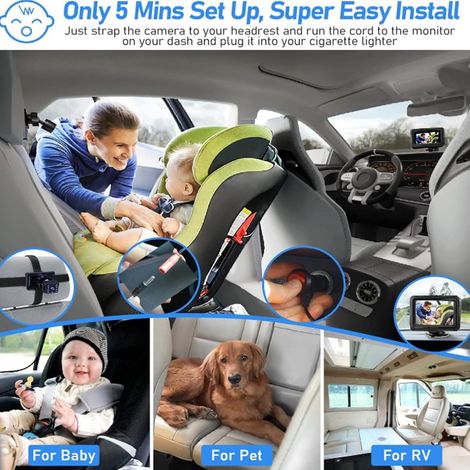 Caméra bébé HD 1080p pour voiture, caméra de surveillance arrière avec écran 4,3 pouces, vision nocturne et grand angle de 150°, sans fil et moniteur intégré, système de surveillance bébé plug & play. (1/4)